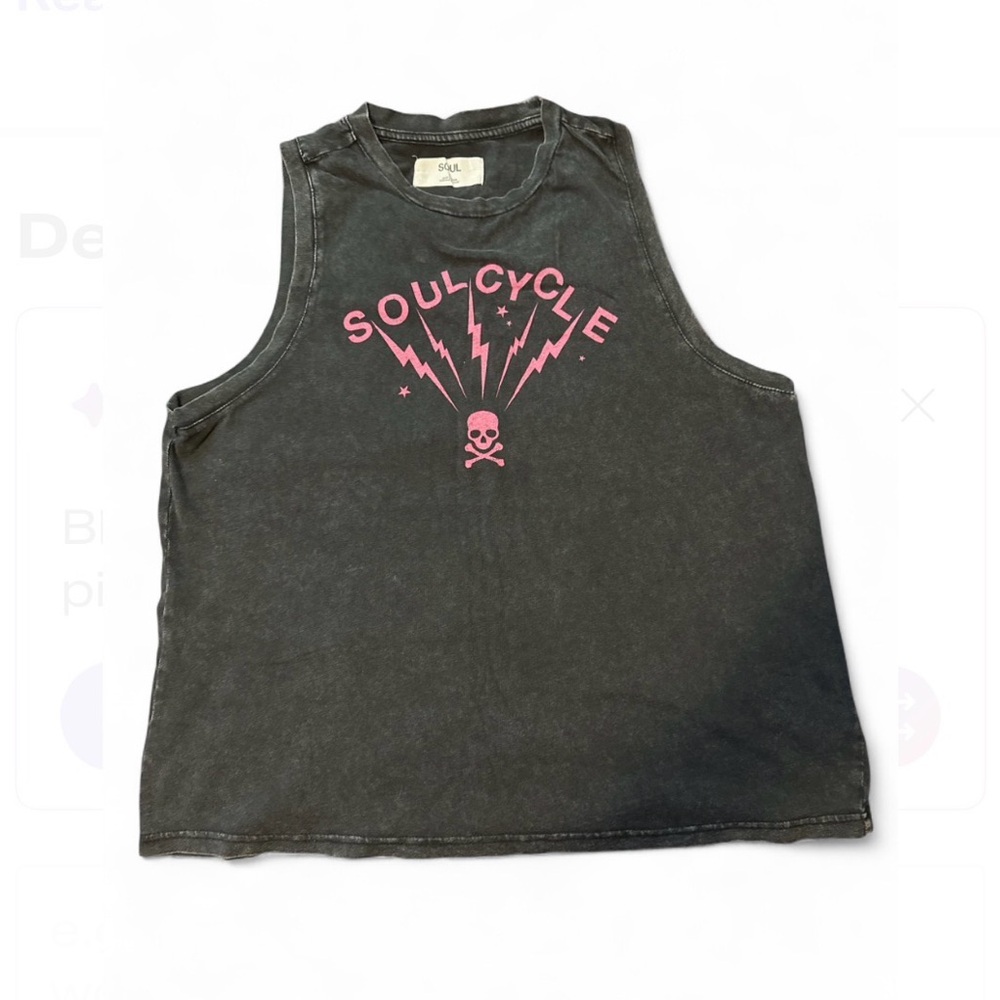 SoulCycle Skull Lightning Muscle Tank Pink Gray Vintage